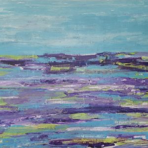 large abstract painting ocean waves beach purple teal blue